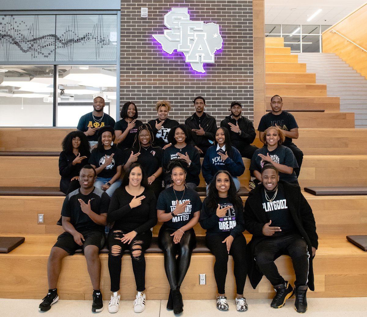 SFASU's tweet photo. Join the #SFABlackStudentCaucus for the annual BSC Blackout picture planned for 5:30 p.m. today in the Cole STEM Building. Wear black and bring friends!

@SFABSC | #SFABlackHistory https://t.co/fszmUsh1xC