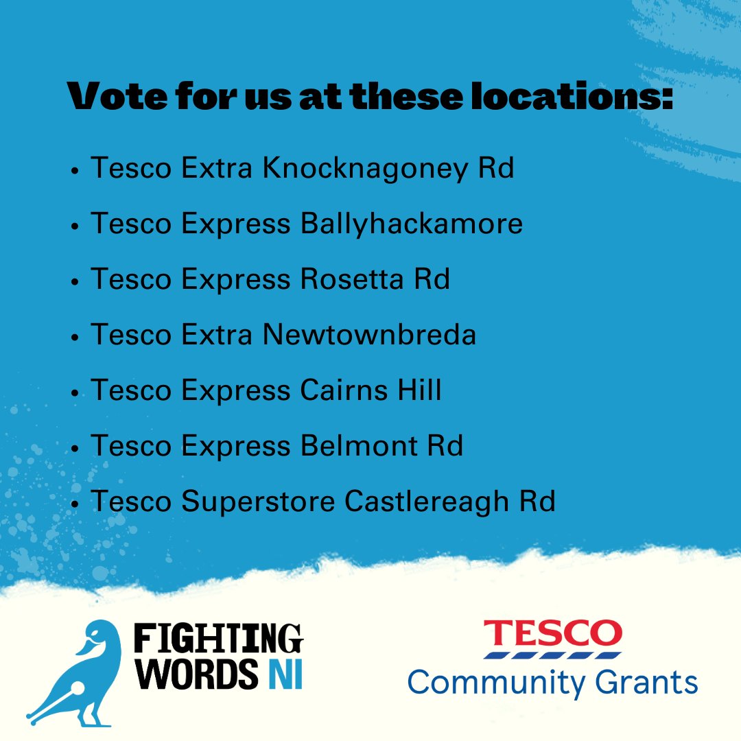 Have you spotted us in any of these East Belfast Tesco stores community voting?  
If you’re doing your shopping in any of these stores, we’d love it if you gave us a vote!  💗✏️
#CommunityGrants