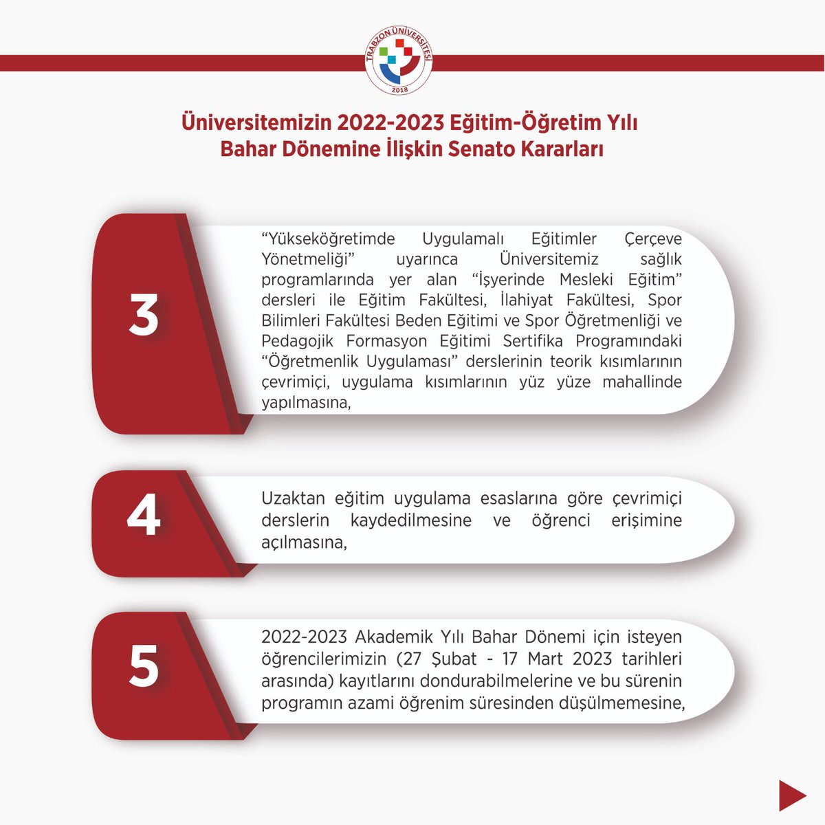 asikkutlu_emin's tweet photo. TRÜ Ailesinin Değerli Mensupları, Sevgili Öğrenciler

Üniversitemizin 2022-2023 Bahar Dönemine ilişkin Senato kararları aşağıdaki gibidir.
Hepinize sağlıklı, mutlu ve başarılı bir dönem diliyorum. https://t.co/vs3N2tVpNh