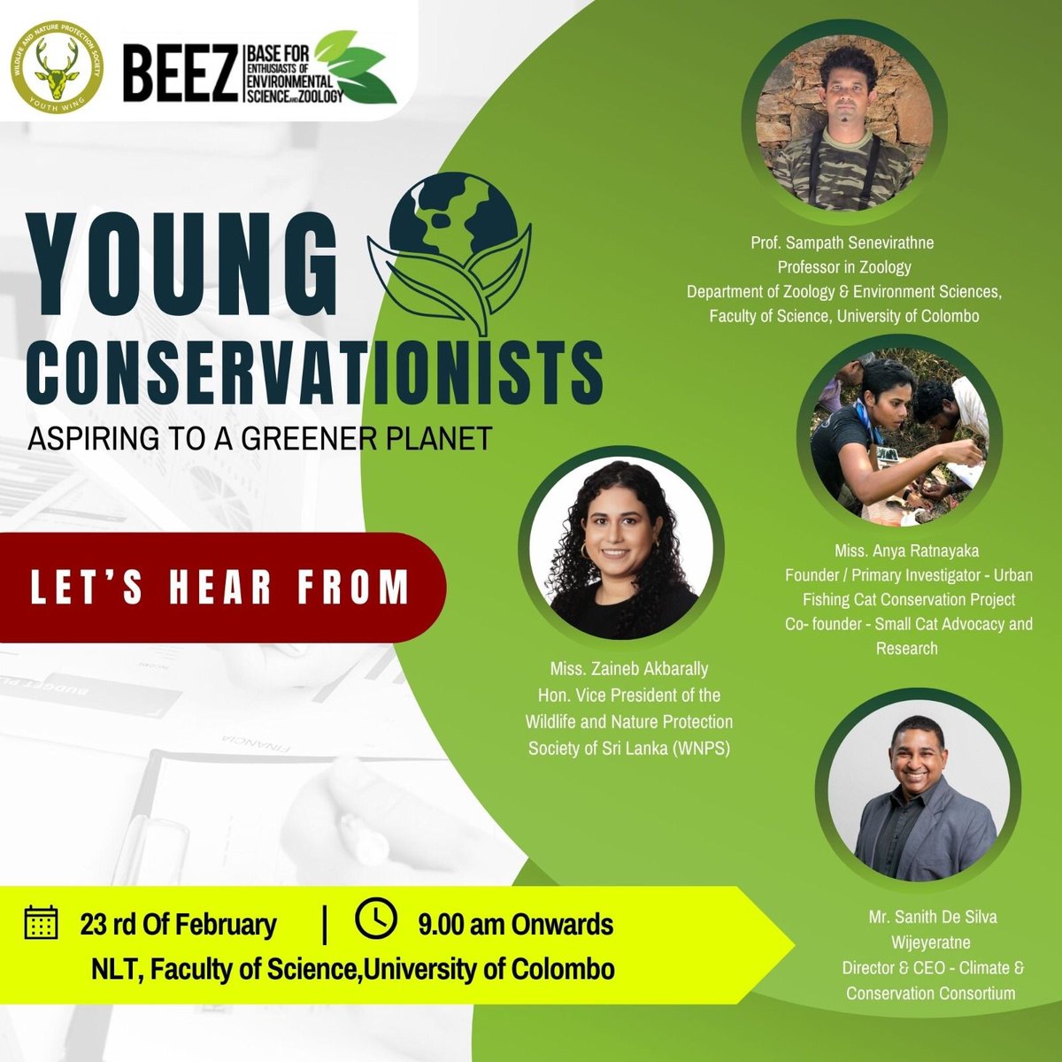 BeezUoc's tweet photo. Have you ever wondered how to turn your passion for protecting the environment into a full-time career?🌳

Join with us...

📍Venue: NLT, Faculty of Science, University of Colombo.
🗓️Date: February 23
⏰Time: 9:00 AM onwards https://t.co/E1UdEAq9NF