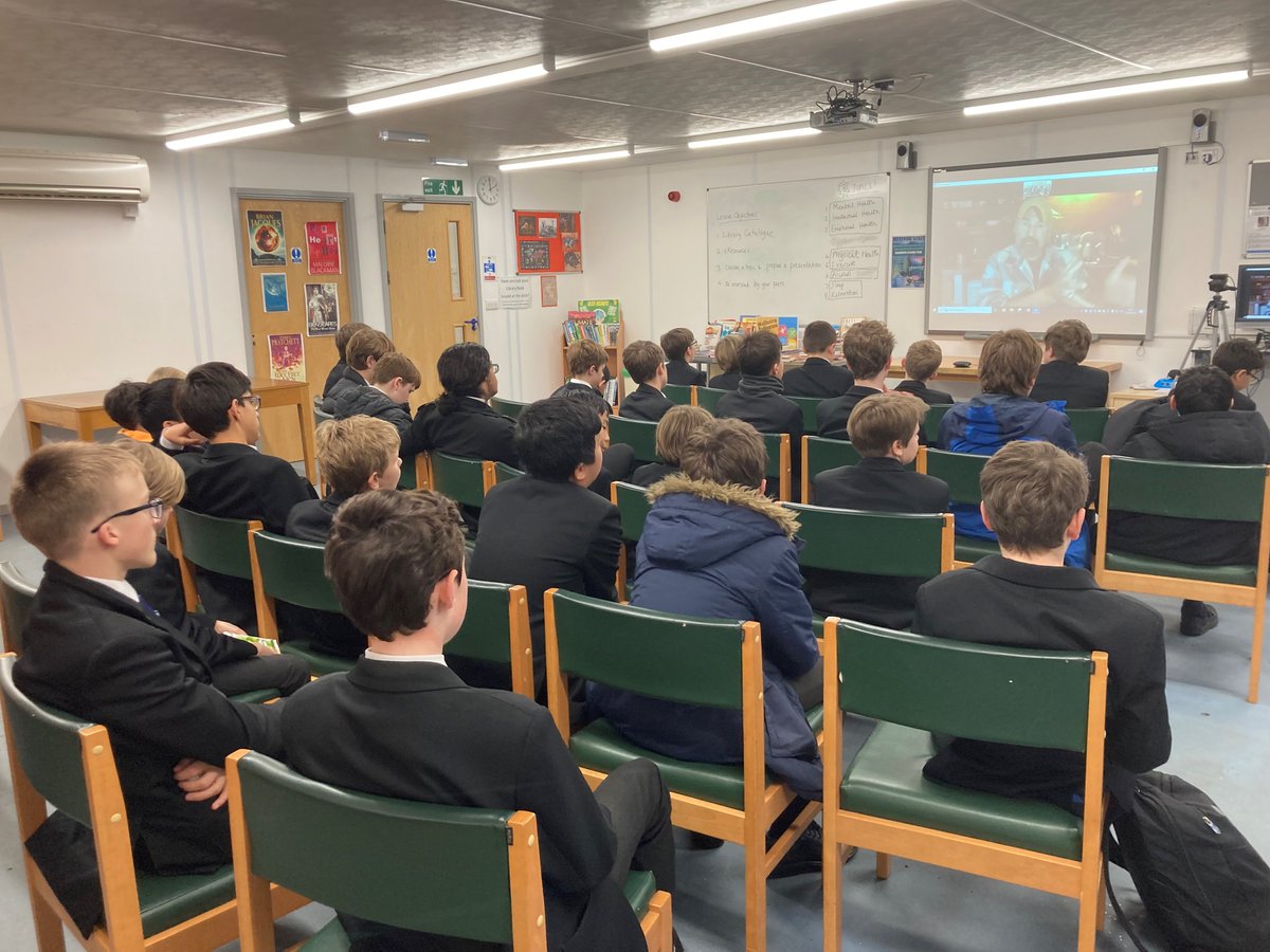 DCWodehouse's tweet photo. Today pupils loved virtually chatting with @TSBA_UK author @DarrenRCharlton, discussing why he chose zombies and what they represent, growing up in a world without YA or queer fiction, & American landscapes that inspired Wranglestone. #TSBA23 #LGBTplusHM #DCIAM @DulwichCollege https://t.co/nnKhYEUkCP