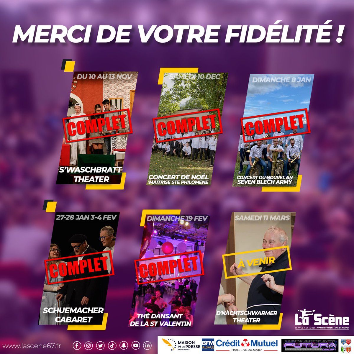 lasceneVDM's tweet photo. Il n'y a pas que la #Meinau qui affiche complet en Alsace ! @lascenevdm aussi !
𝗠𝗘𝗥𝗖𝗜 𝗗𝗘 𝗩𝗢𝗧𝗥𝗘 𝗙𝗜𝗗𝗘𝗟
➡PROCHAIN RDV : Nix ohne Banane – D’Nàchtschwarmer
📅 Samedi 11 Mars 2023 – 20H30
🎫https://t.co/b19gr493CU
#lascenevdm #valdemoder https://t.co/rRJs29j5f7