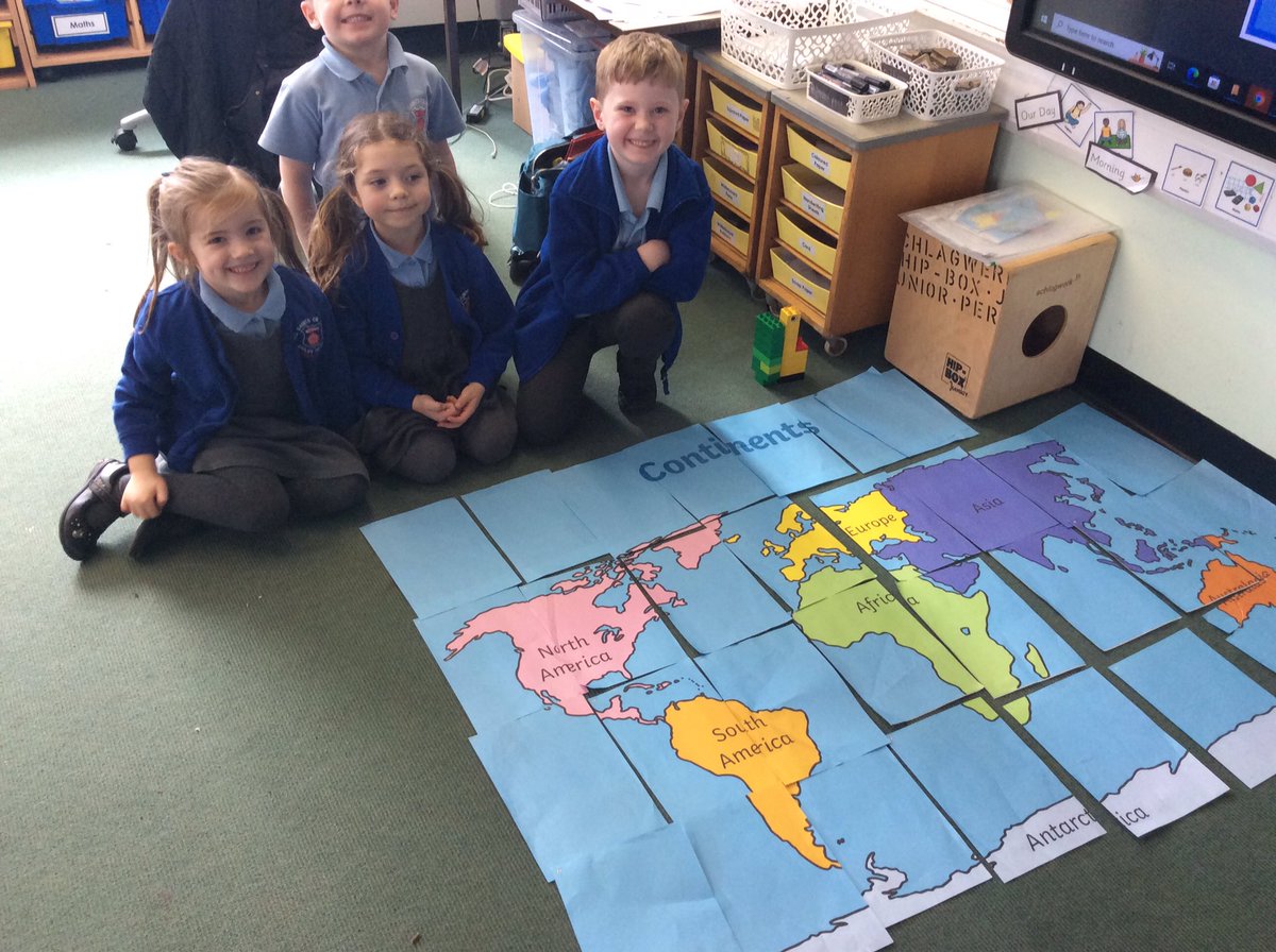 AppleySaintsCE's tweet photo. Super work today in #ABASY1! The children have been making maps and labelling the seven continents. #ABASgeo @WN6_Mums @ShevCommunity https://t.co/ZT3gY50uF4