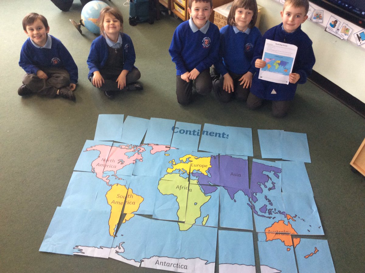 AppleySaintsCE's tweet photo. Super work today in #ABASY1! The children have been making maps and labelling the seven continents. #ABASgeo @WN6_Mums @ShevCommunity https://t.co/ZT3gY50uF4