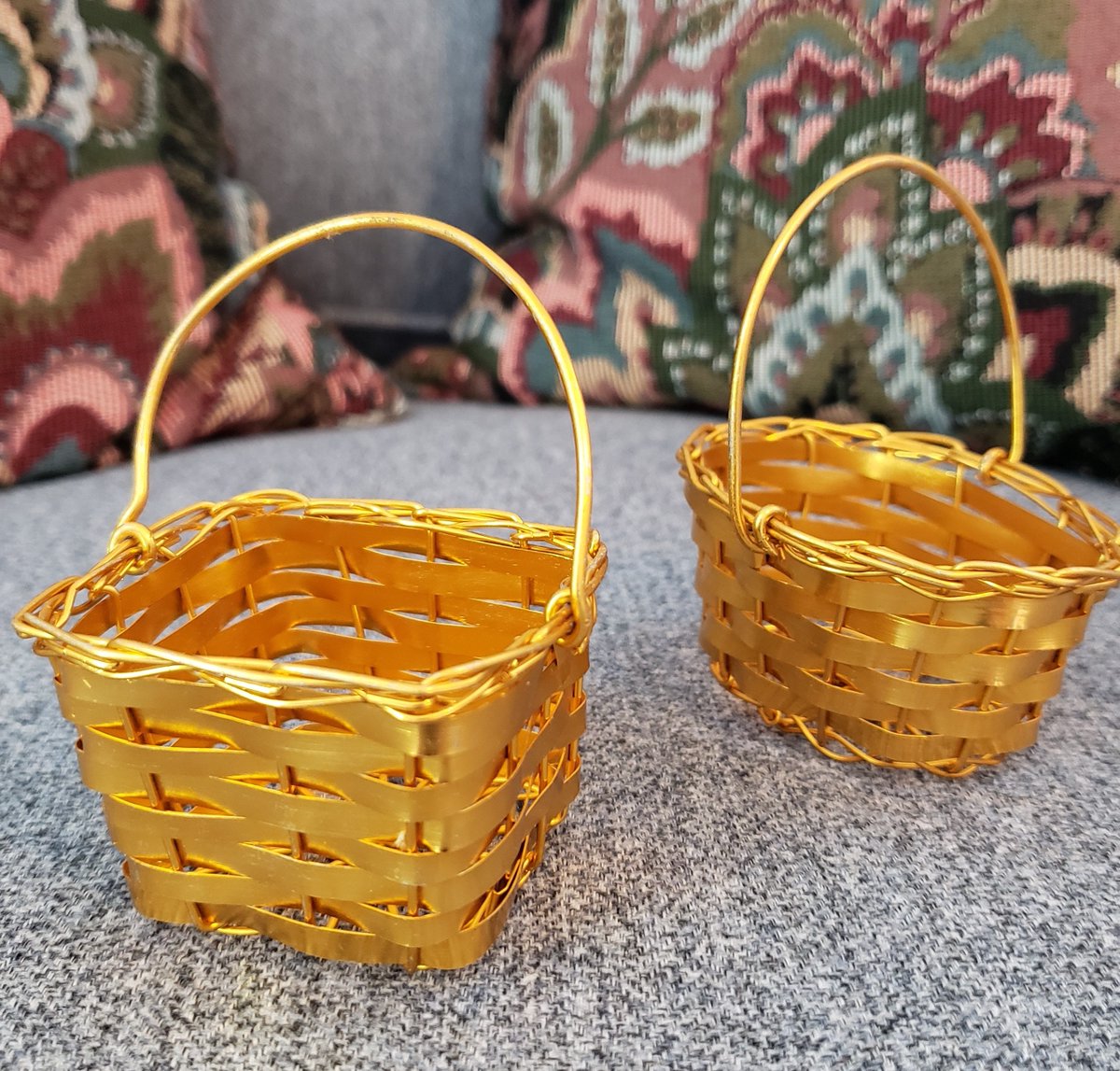 Excited to share the latest addition to my #etsy shop: Mini Gold Wire Baskets - Set of TWO etsy.me/3lT4IDn #gold #kitchendining #metal  #giftbasket #basketcontainer #basketwithhandle #goldwirebasket #smallbasket #easterbasket #dazzlelace #dazzleparty