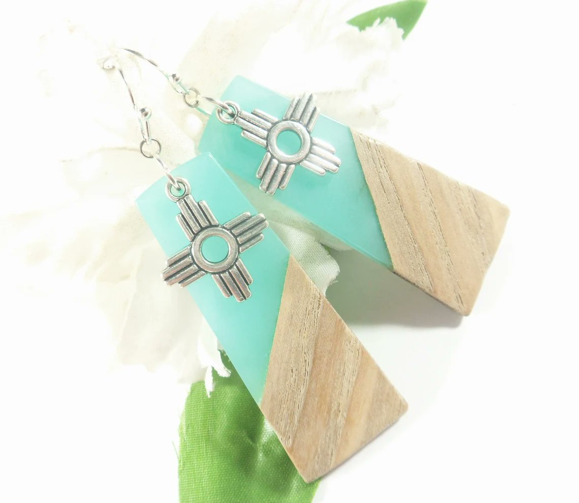 Vallee Rose on Twitter "Turquoise Zia Earrings, Turquoise and Wood Zia Jewelry, Zia Charm