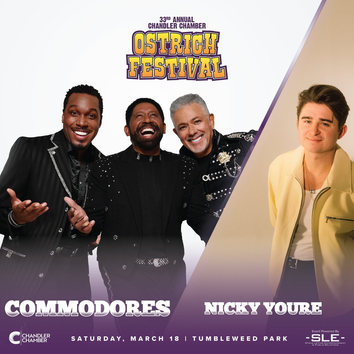 The good news keeps on coming! 
@thecommodores X <a href="/nickyyoure/">nickyure</a> will headline the main stage at the Ostrich Festival on Saturday, March 18!