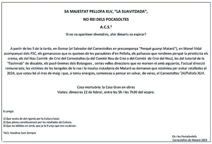 DeivitBR's tweet photo. esquela d'un #pellofa d' Schrödinger...
el no-Carnestoltes de #Mataró 2023.
sort dels @portafardells ... https://t.co/X3JH279YpA