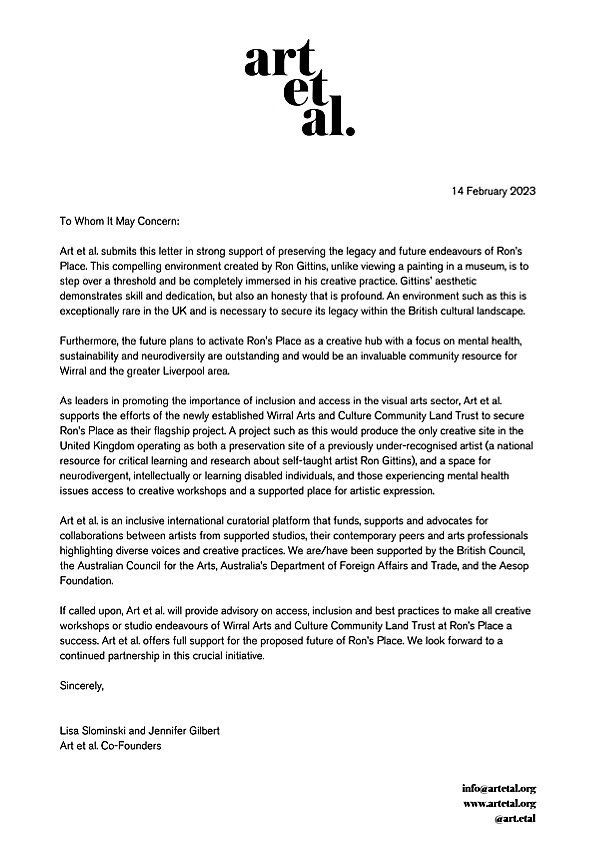 RonsSaving's tweet photo. Thank so much @Art_etal for your generous letter of support which acknowledges the role #RonsPlace can play in #creativewellbeing. 🙏
Anybody wishing to help can do so here: https://t.co/Enkf2R8Byr https://t.co/VNvKSfSXGH