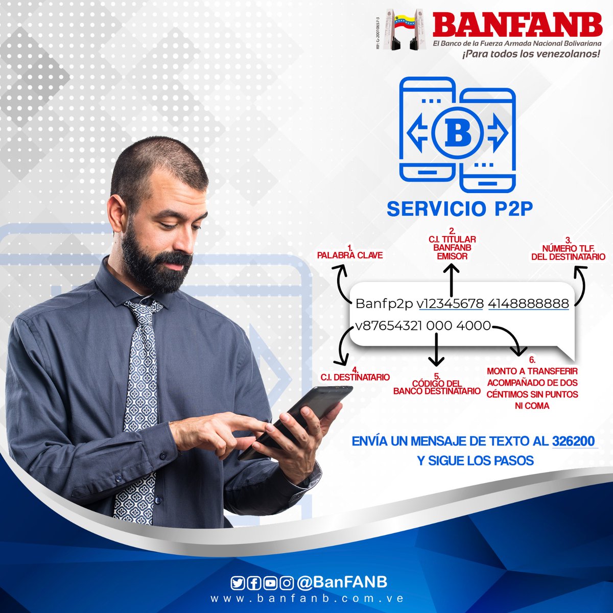 banfanb_ve's tweet image. Cancela tus servicios o compras sin necesidad de utilizar efectivo o realizar transferencias.

#BANFANB  pone a tu disposición el servicio de pago #P2P y #P2C el cual puedes utilizar en cualquier lugar y a cualquier hora a través de nuestra mensajería de texto, por el 326200.