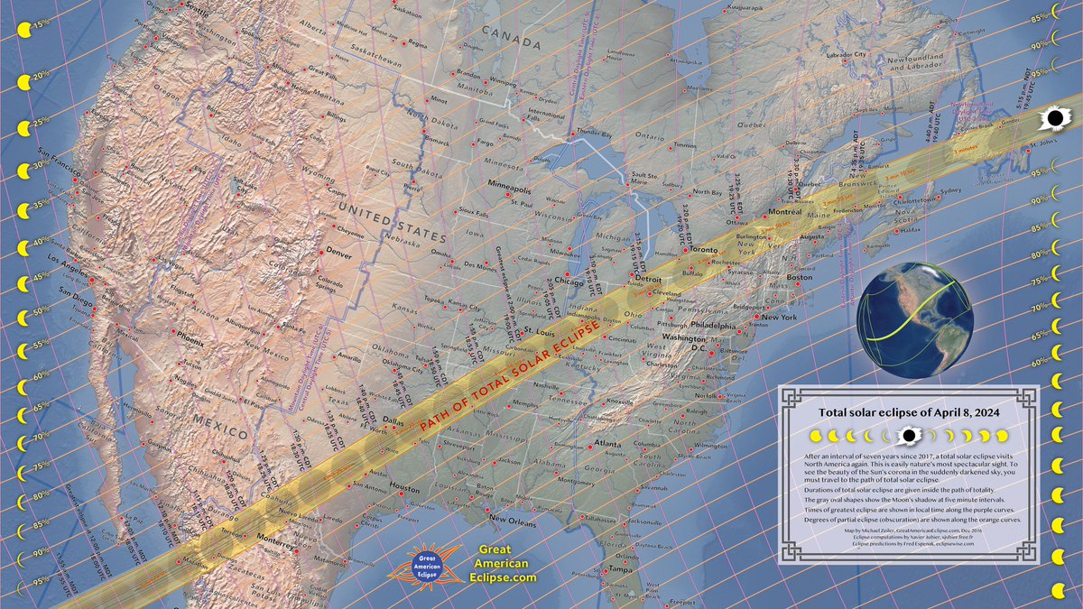 AmericanEclipse's tweet photo. The most amazing sight you will ever see in the sky -- a total eclipse of the Sun -- is coming to North America on April 8, 2024! Will you be there?
https://t.co/Jw0OKS3g89 #solareclipse #eclipse2024 #AASeclipse https://t.co/LOVcr9JHak
