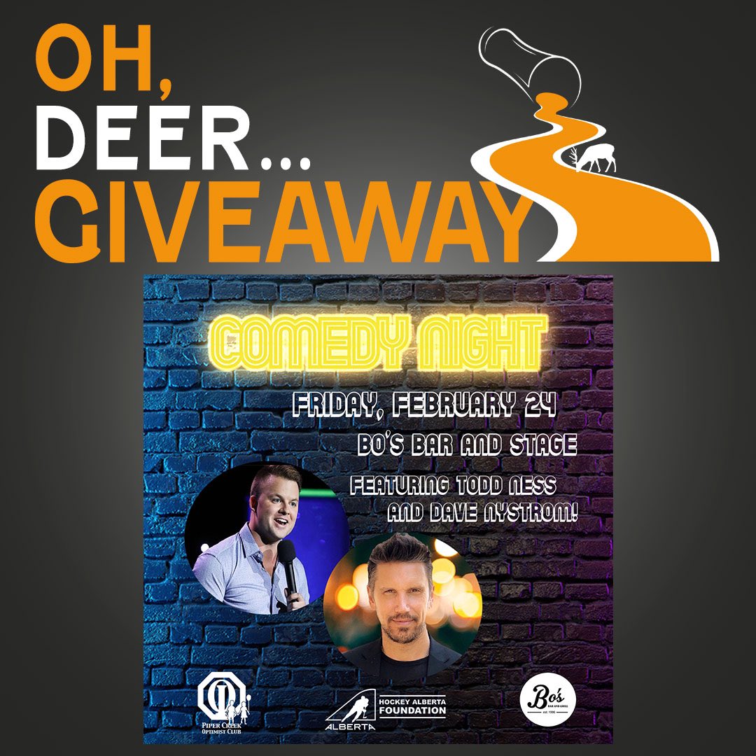 🚨GIVEAWAY ALERT🚨

Head to our Instagram page right now for your chance to win four tickets to <a href="/PCORedDeer/">Piper Creek Optimist Club of Red Deer</a>’s Comedy Night at <a href="/BosBarRD/">BOS BAR AND STAGE</a> this Friday night!

ENTER ➡️ bit.ly/3ILOCV7

*Must be 18 years of age or older to enter. Contest ends at 5pm on Thursday, February 23*