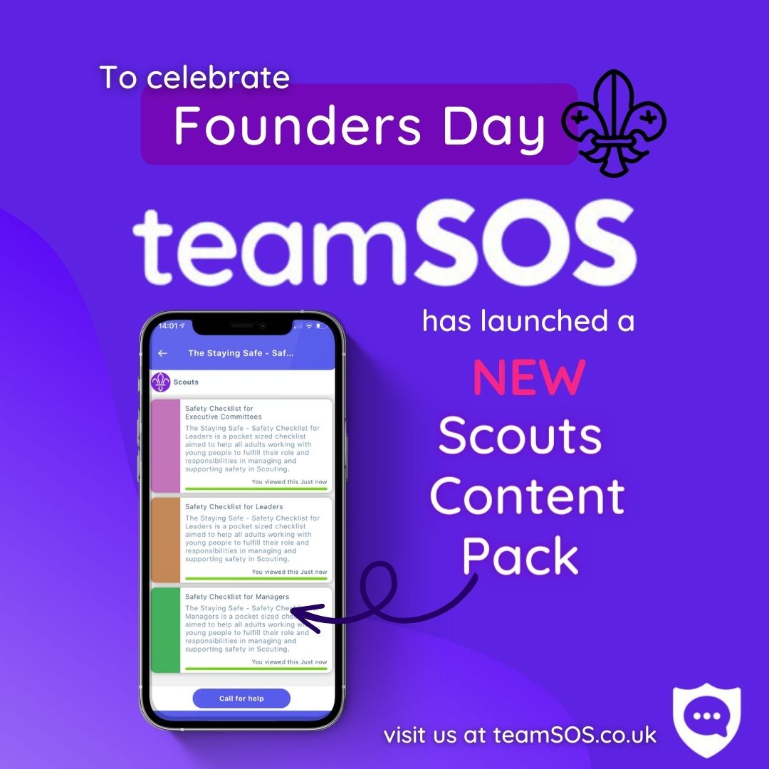 Celebrating #FoundersDay with teamSOS - the safeguarding App.  Helping Scouts leaders with "Purple Card" guidance in the palm of their hands.  teamsos.co.uk