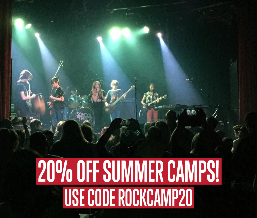 FriscoSoR's tweet photo. Today is your last chance to save 20% on a School of Rock Summer Camp! Students get to explore guitar, bass, drums, piano, and singing in our 5-day camps 🎸🥁 You can save 20% by using the code ROCKCAMP20 on https://t.co/cAZpb1A67M 🤘 #SoRFrisco #SchoolOfRock https://t.co/7Mzwbxge20