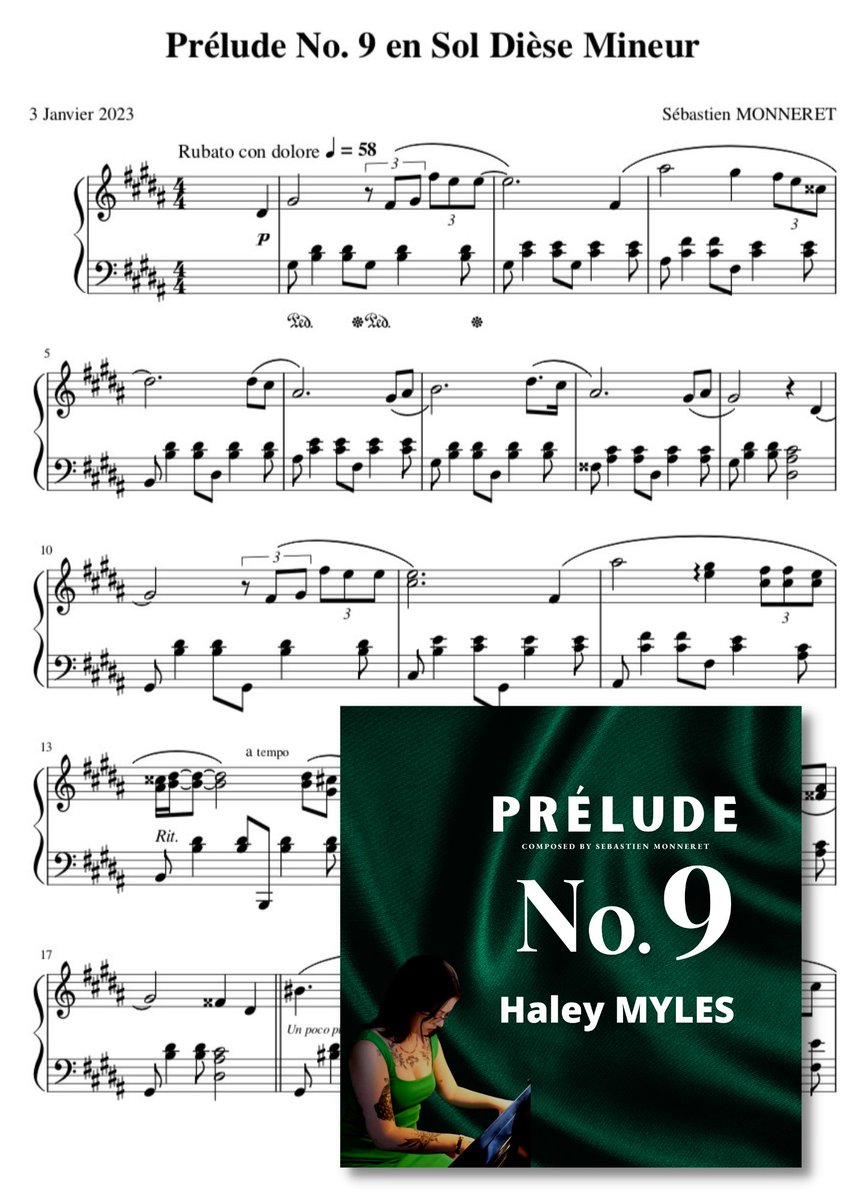 sebmonneret's tweet photo. 🎼SOON AND NEW ! Listen to Prélude No. 9 in G♯ Minor for piano solo performed by @HaleyMMyles #piano #ClassicalMusic #classical https://t.co/PSTyygZc6m