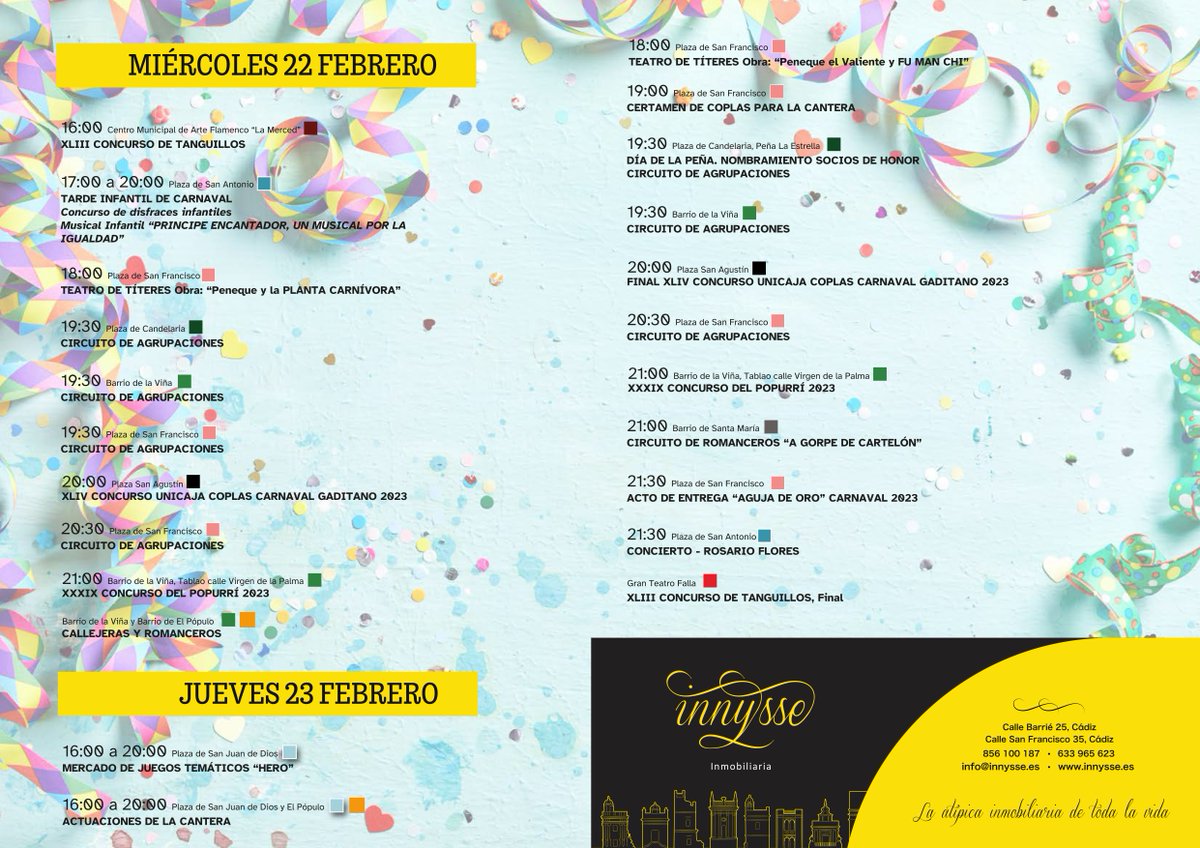 innysse's tweet photo. Mantente informado con innysse de los eventos del #CarnavaldeCadiz2023 Iremos actualizando cada día ¡No te despistes! #FelizMiercoles https://t.co/88iObwt0uk