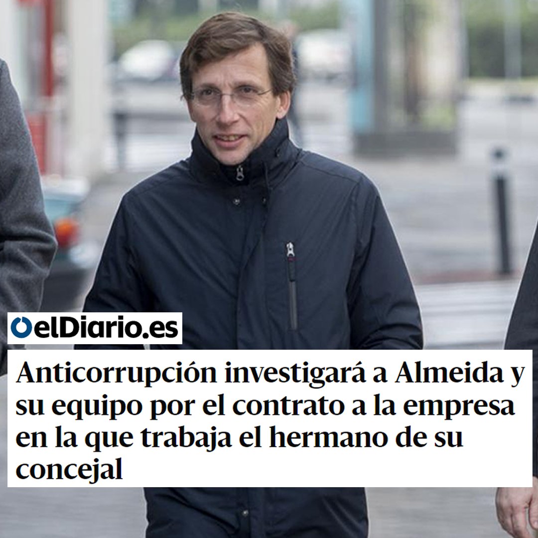 Almeida sobre la denuncia que le puse por los contratos millonarios al hermano de su concejal: “Para mí es una medalla” 🤔 

Hoy la Fiscalía Anticorrupción abre una investigación. 

A ver si al final la medalla se la van a poner en Soto del Real...