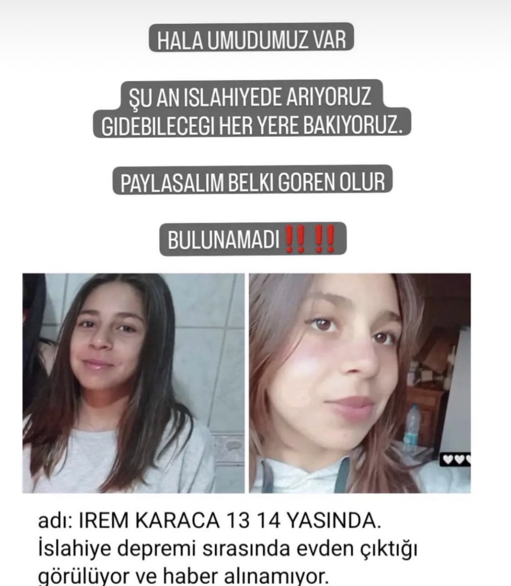 umitozdag's tweet photo. Depremde kaybolan İrem, henüz bulunamadı.
 #İremNerdesin https://t.co/vo4hM9qAni