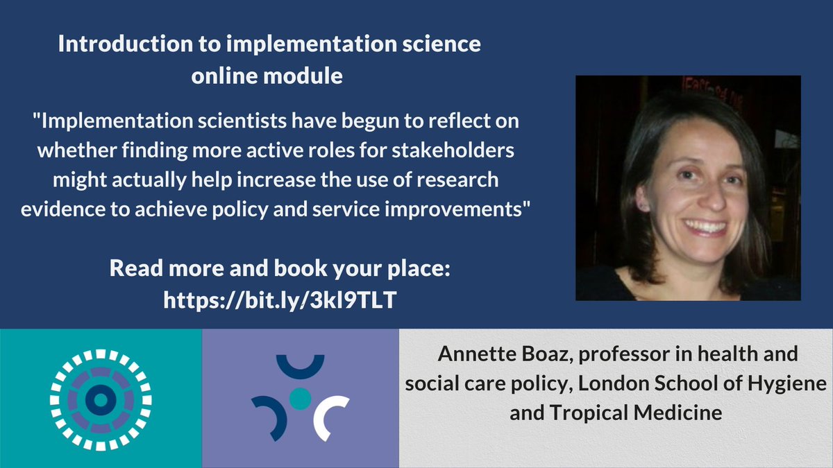 How can #ImpSci improve health and care services? 

Find out on our online module for #health and #socialcare practitioners, policymakers and researchers 

Apply by 21 March: bit.ly/3kl9TLT

#CPD accredited: runs from 27 March to 8 May