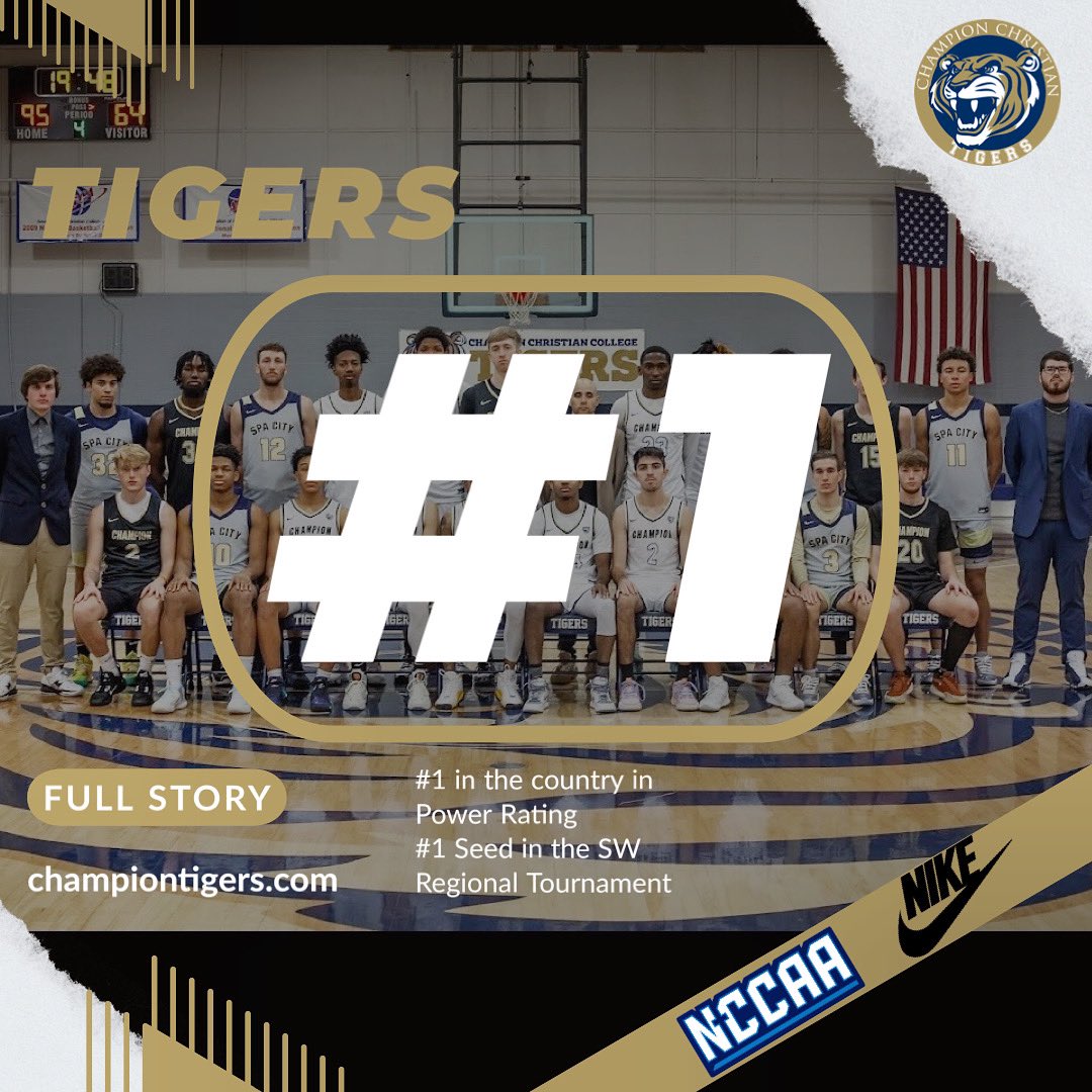 ChampionMBB's tweet photo. The Tigers (17-3) finish the regular season #1️⃣ in the country in the power rankings and #1️⃣ in the SW Region for the first time in school history! They also finished with the highest win% in the country. Champion heads to OKC today to begin post season play! #committedtogether🤝 https://t.co/WMFI0A2Fhi