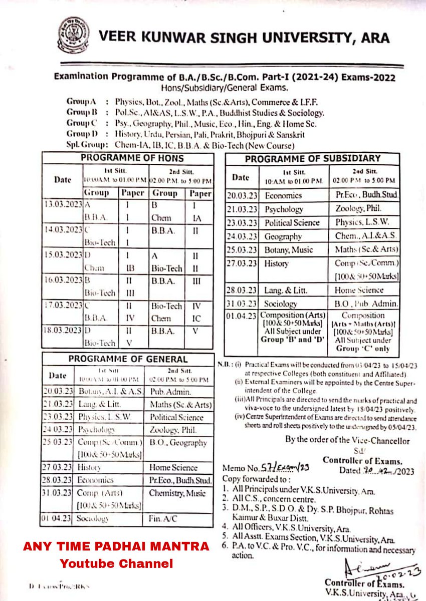 stresult's tweet photo. V.K.S.U Part-1 Exam Routine (Session-2021-2024) https://t.co/1hY0qQjpCs