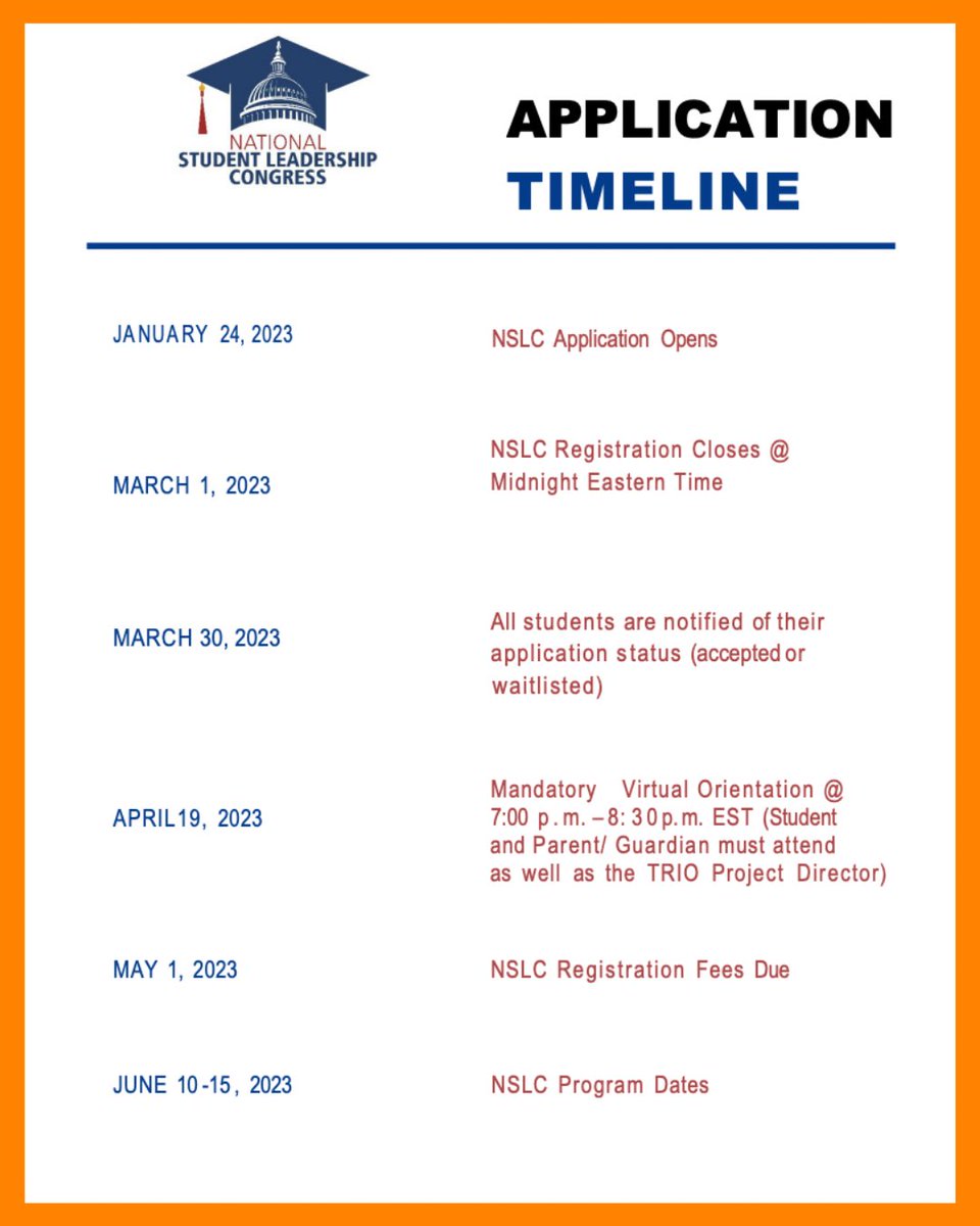 🚨Student Opportunity🚨

Attend the 34th annual National Student Leadership Conference

Applications due March 1, 2023 at 12 noon (EST)

t.congressweb.com/l/?HDRCTMKXLYL…