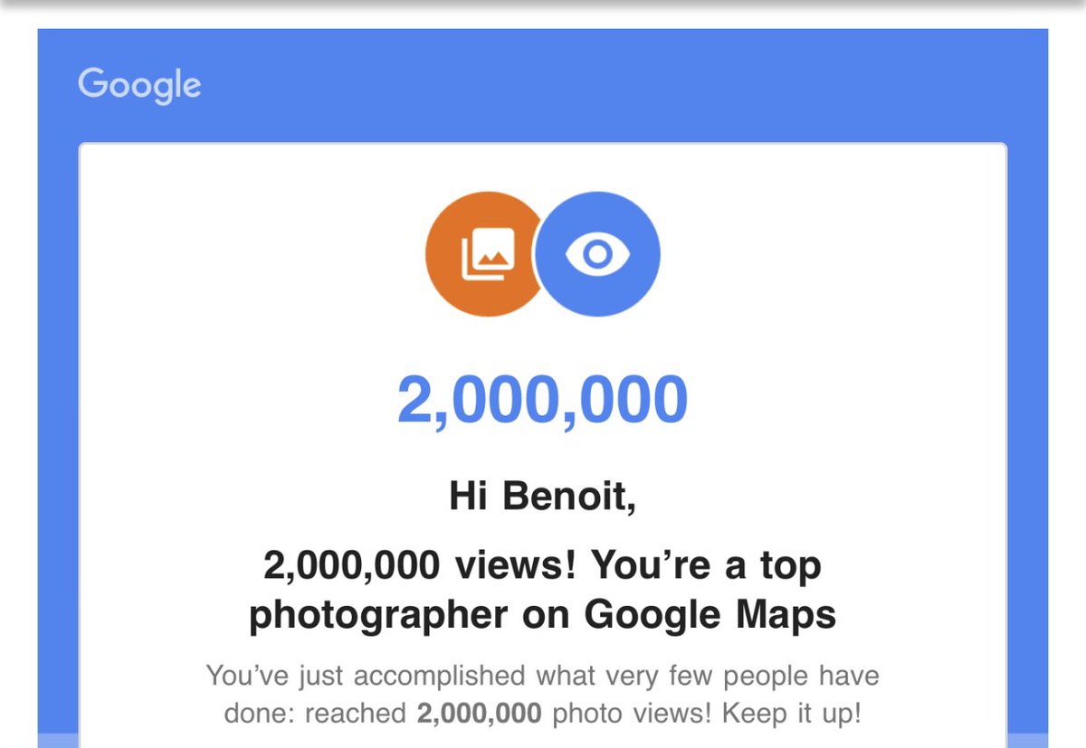 benoit_dh's tweet photo. Bonne nouvelle 🎉
Le cap des 2 millions de vues pour mes photos sur @GoogleFR 😊👍🏼📈
Ravi de voir cette reconnaissance en tant que #LocalGuide sur #GoogleMapsReviews ! 
@GoogleEnFrance 🇫🇷
#Influenceur #InfluenceDigitale #Google #GoogleMaps #Photo https://t.co/6c9gpTRvh5