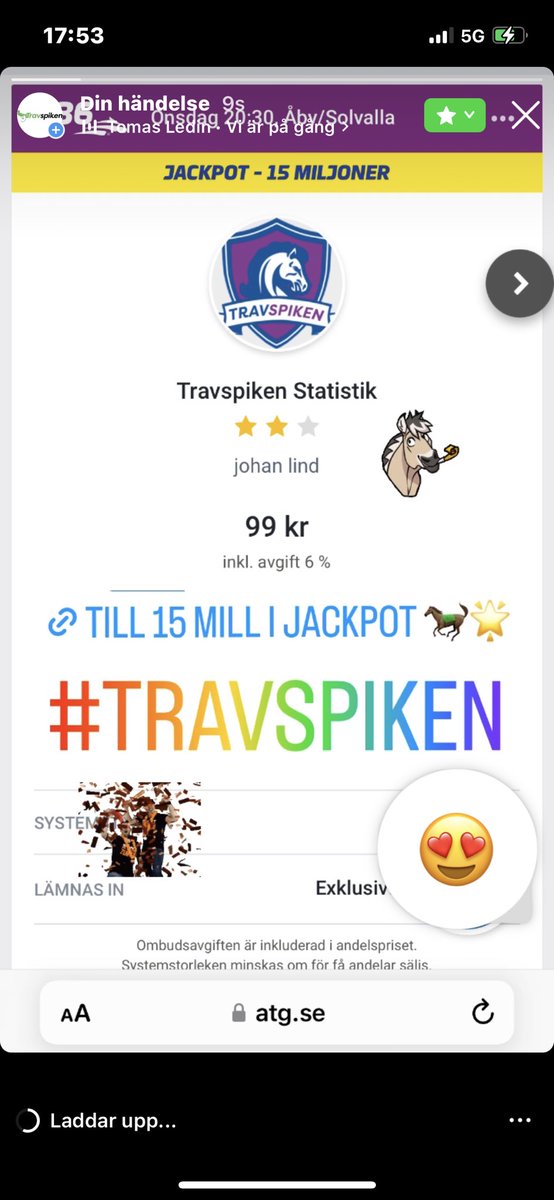 Spännande 🐎🌟💰 Härligt med lite #trav och #v86 denna #onsdag 🫵🏻

Vi kombinerar ihop ett kanons system #tillsammans och sätter lite go champagne på kylning till kvällen

Häng på oss : atg.se/pressbyransvav…

#åby #solvalla
