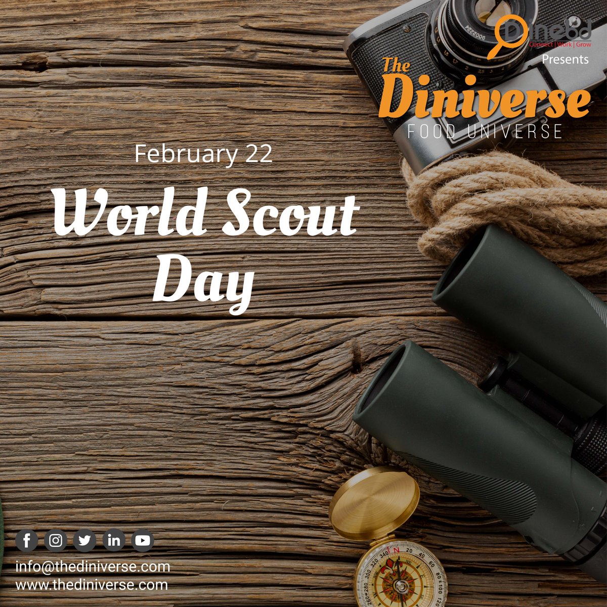 The_Diniverse's tweet image. This day marks the birth anniversary of Lieutenant General Baden-Powell who is known as the founder of Scouting.

To commemorate days like these, stay connected with us ^_^ 

#WorldScoutDay #dinebd #thediniverse #emagazine #foodmagazine #fooduniverse