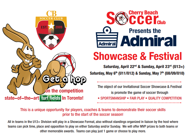 TorontoSA's tweet image. 2023 Admiral Showcase &amp;amp; Festival hosted by Cherry Beach Soccer Club on April 22nd &amp;amp; April 23rd, May 6th &amp;amp; May 7th