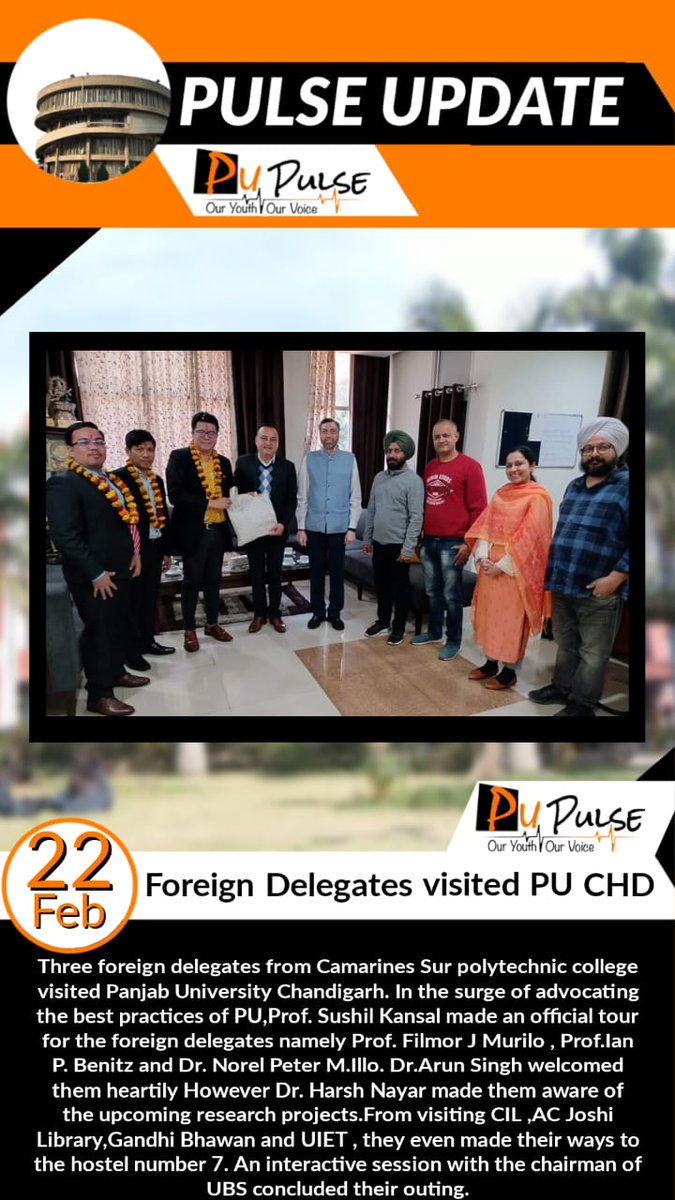 pu_pulse's tweet photo. Foreign delegates visited PU CHD
@OfficialPU
#delegates #foreign #PU #PUChd #PanjabUniversity #college #university #collegelife #PUPulse #PulseUpdates #StayTuned https://t.co/Y7KenhvSMH