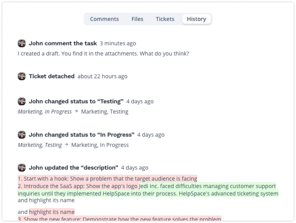 helpspace's tweet photo. Track task progress and changes with ease using HelpSpace's task history feature. Know who made changes and when. #HelpSpace #Tasks https://t.co/BOD5fdIoJx