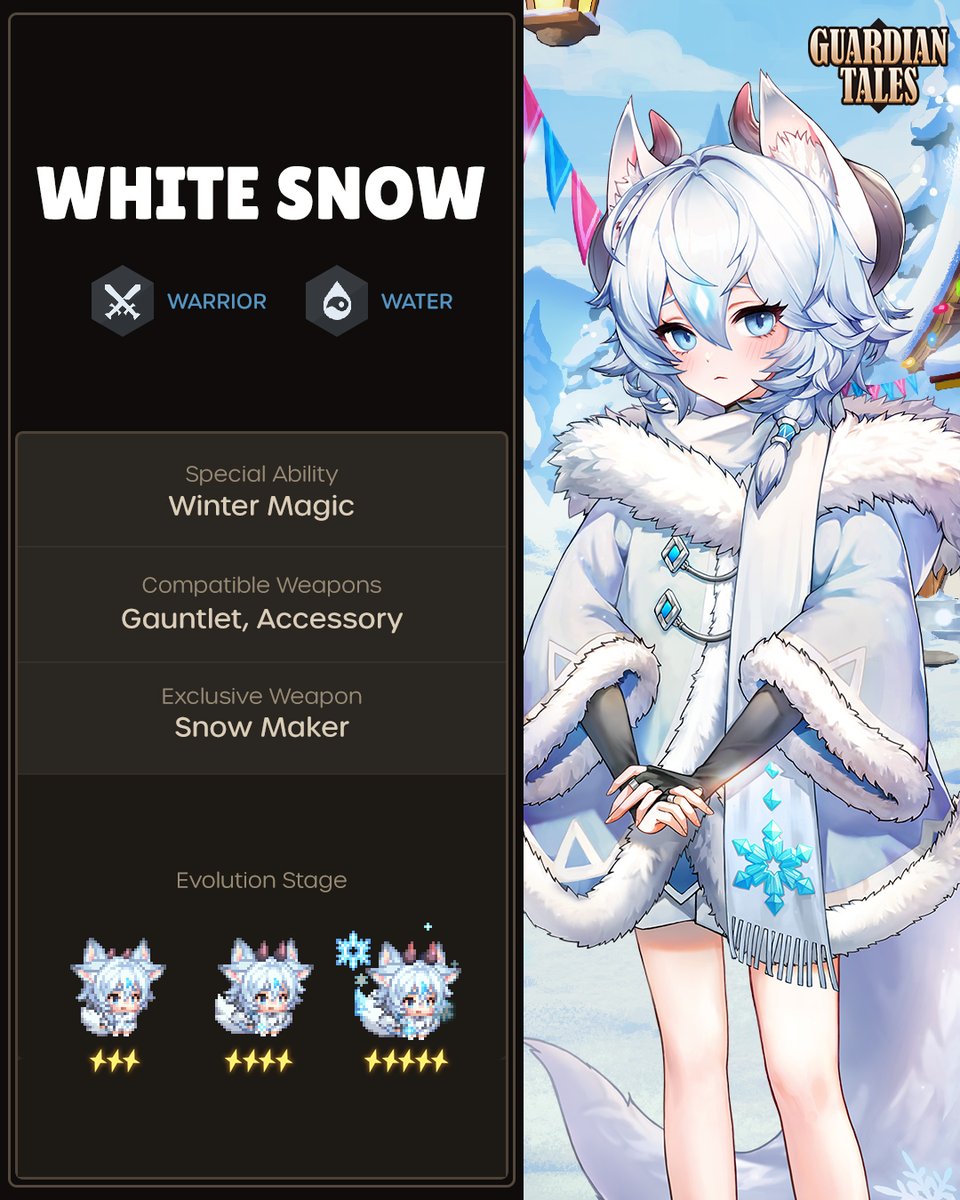 Guardian Tales on X: ❄️ White Snow White Beast dearly wished for a human  form to play with Little Princess in the snow, and his dream came true! He  can talk (mostly),