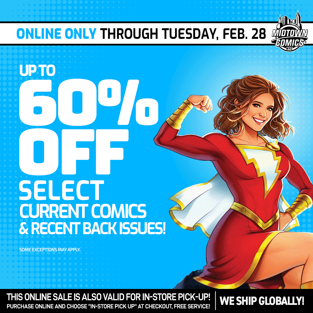MidtownComics's tweet photo. Another #NewComicBookDay means a new #backissue #comicbook sale ONLINE at #midtowncomics

This week, thru TUES FEB 28 save UP TO 60% ON SELECT #CURRENTCOMICS AND RECENT #BACKISSUES

🛍️Happy shopping: https://t.co/LexhybMmVF

#comicbooks #comicshop #comicbookstore https://t.co/WYY7wCWKSE