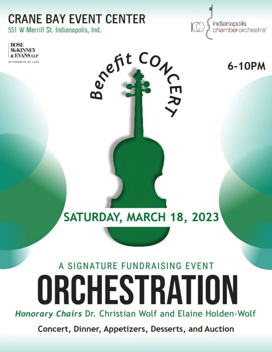 2 weeks left to get tickets for Orchestration! Join us for a night of celebration featuring a benefit concert, cocktail hour, dinner, live and silent auction, and more! Plus, you'll get a sneak preview of our dynamic 23-24 season! 

buff.ly/3whulAJ 
or Call 317-940-9607