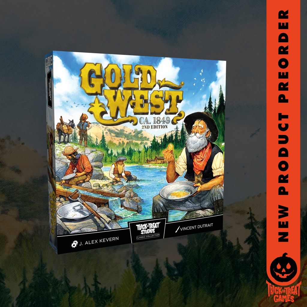 We are excited to introduce the Trick or Treat Games Classic Collection!
The first game in our collection is the 2nd Edition of the popular game Gold West by J. Alex Kevern illustrated by Vincent Dutrait.

Preorder today! bit.ly/3Er0wRL

#vincentdutrait @AlexWithIdeas