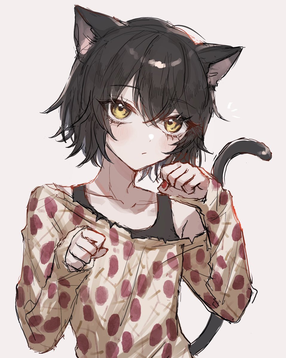 animal ears cat ears tail cat tail solo yellow eyes black hair  illustration images