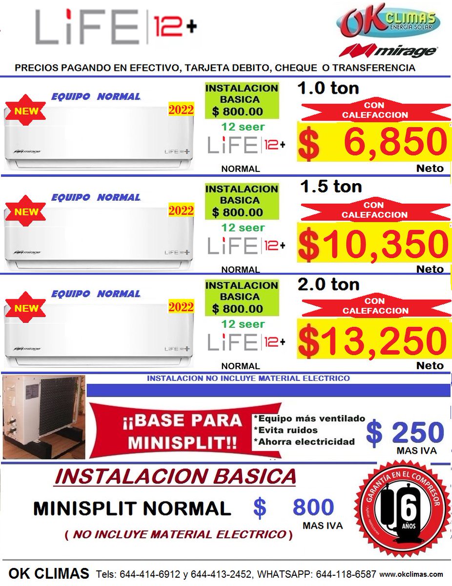 okclimas's tweet photo. MINISPLIT MIRAGE CON CALEFACCION   ¡¡ https://t.co/eH07B2oHog