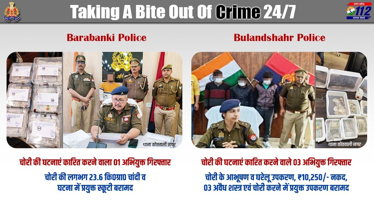 Zero Tolerance Against Crime-<a href="/Barabankipolice/">Barabanki Police</a> द्वारा चोरी की घटनाएं कारित करने वाले अभियुक्त को गिरफ्तार कर उसके कब्जे से चोरी की लगभग 23.6 Kg चांदी एवं <a href="/bulandshahrpol/">Bulandshahr Police</a> द्वारा 03 अभियुक्तों को गिरफ्तार कर उनके कब्जे से चोरी के आभूषण व अवैध शस्त्र बरामद किये गए हैं।

#GoodWorkUPP