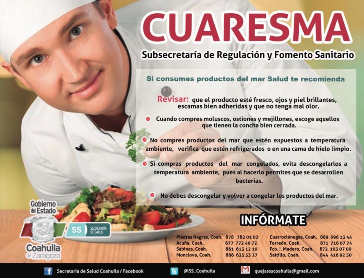 SS_Coahuila's tweet photo. HOY inicia la temporada de #cuaresma AQUÍ algunas recomendaciones … #FuerteCoahuilaEs https://t.co/XMnxkInXwh