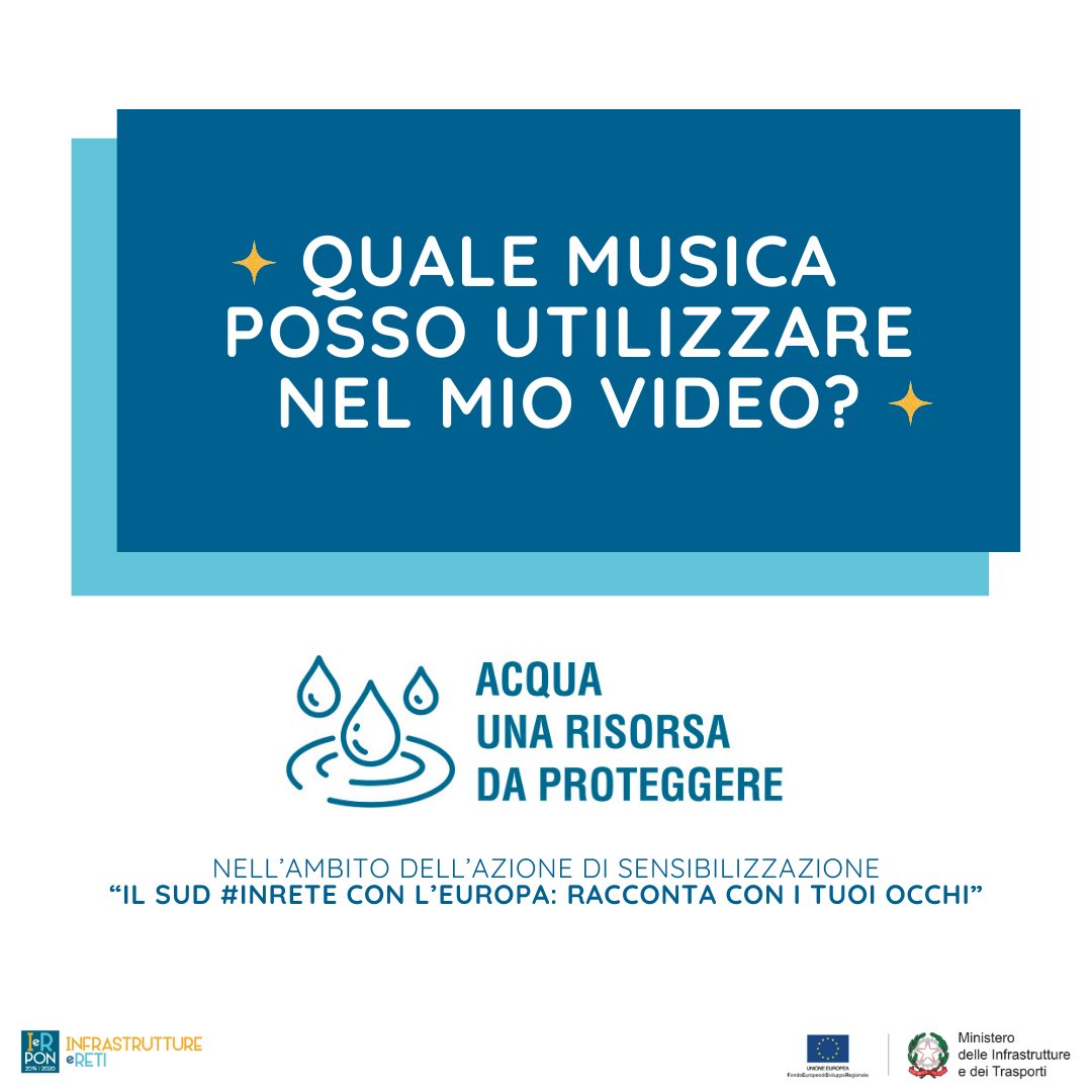 ponir_14_20's tweet photo. ❓Dubbi sulla scelta della #musica da inserire nel tuo video?
No problem, ci siamo noi a risponderti 💡
💧 Scopri di più sul #contest creativo "#Acqua, una risorsa da proteggere" ➡️ https://t.co/8p0wjGcwUx
#ponir #poninfrastrutture #concorso #acqua https://t.co/K8NFlUc83V