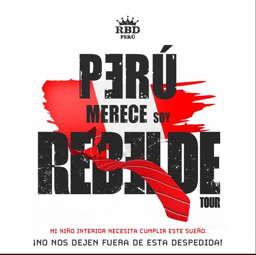 Andrea014's tweet photo. @soyrebeldetour Perú 🇵🇪debe ser CONSIDERADO como parte del tour @soyrebeldetour @billyrosas @Anahi @DulceMaria @maiteperroni @christiancha @christopheruck @RBDPeru https://t.co/Hdj9UqxGHP