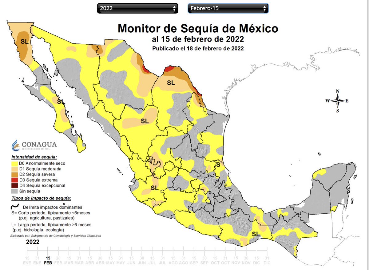 DuulceOlvera's tweet image. Apenas estamos en febrero, y así va la extensión de algún grado de sequía a nivel nacional en comparación con 15 de feb 2022, un año terrible para el norte. 
Mapas: Conagua.