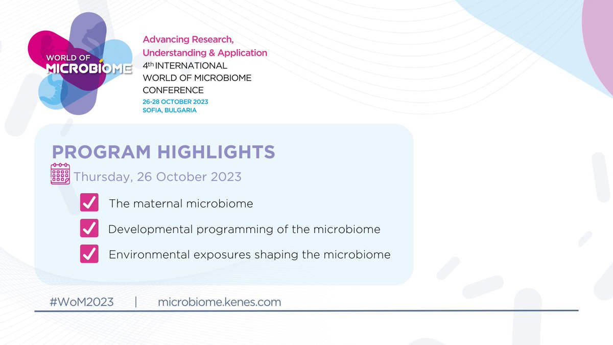 WoMicrobiome's tweet photo. First look at the scientific topics!
To get a feel of #WoM2023 Conference, get a sneak peek at the first highlights from the scientific program👉 https://t.co/X1h9NMNJ6H
#Microbes #Bacteria #HealthyMicrobiome #GutBacteria #IntestinalFlora #Probiotics #GutMicrobes https://t.co/hzYsLnmAtz