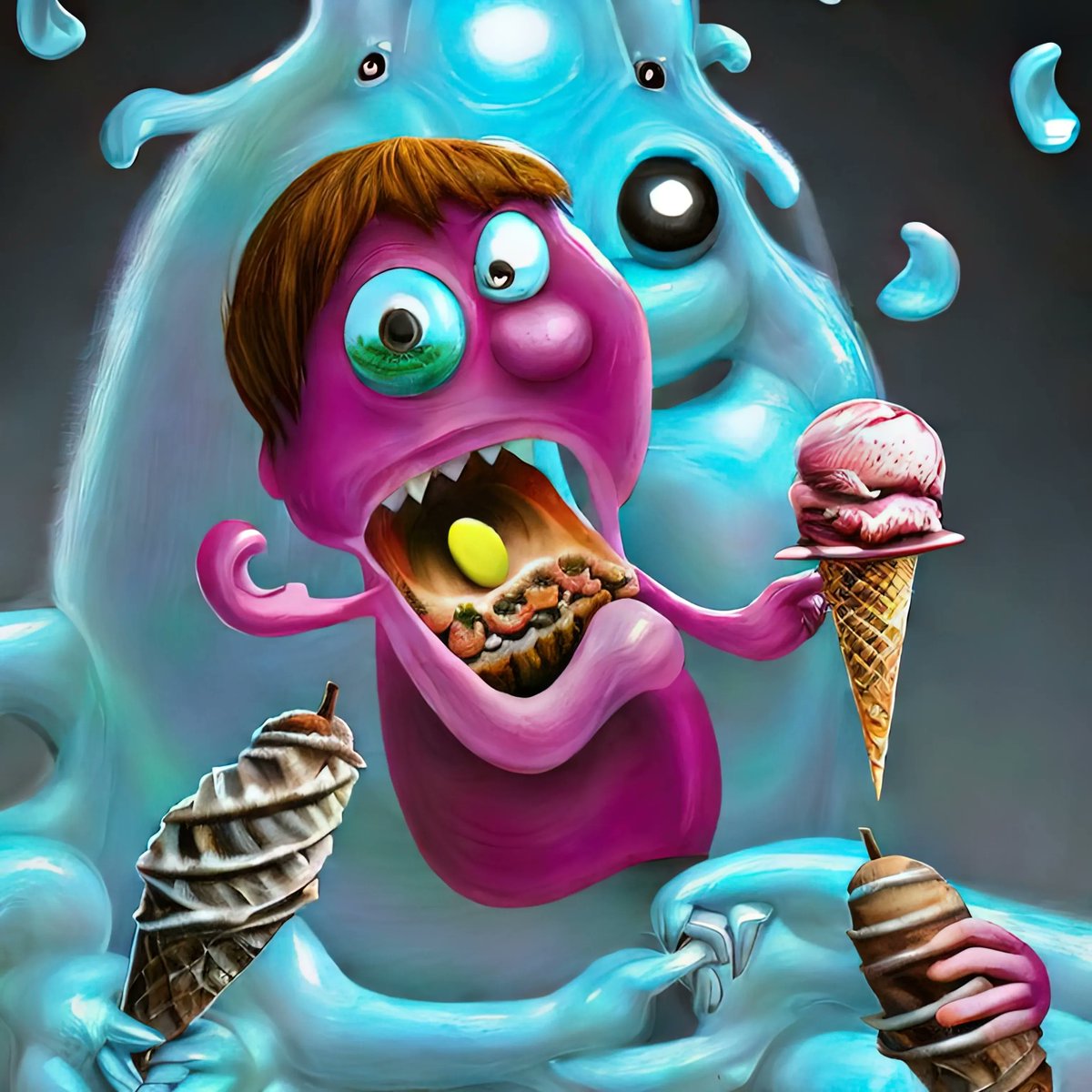 VideoColour's tweet photo. Jerry lets the we little ice cream monster named Ben eats 1 kid a year because the act helps makes the juicy tastes for all of their flavours.  #AIart 
Sponsored by Beths &amp; Hairy's Ice creams https://t.co/dIUQdvOi8J