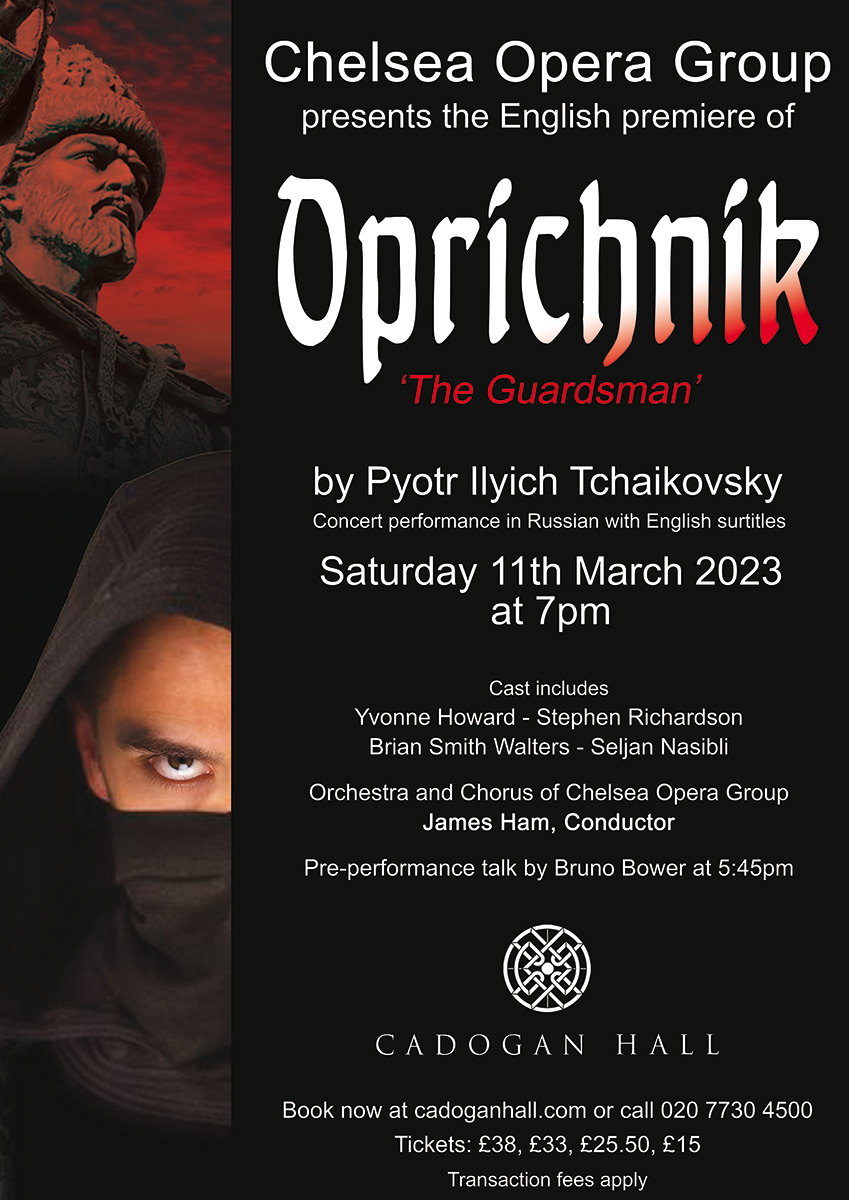 Two weeks to go till <a href="/chelseaopera/">Chelsea Opera Group (London)</a> Group performs 'Oprichnik' (The Guardsman), an early, rarely performed opera by #Tchaikovsky, written in the early 1870s.

Here's a preview from <a href="/SeenandHeardInt/">SeenandHeard-Int</a>: seenandheard-international.com/2023/02/chelse…