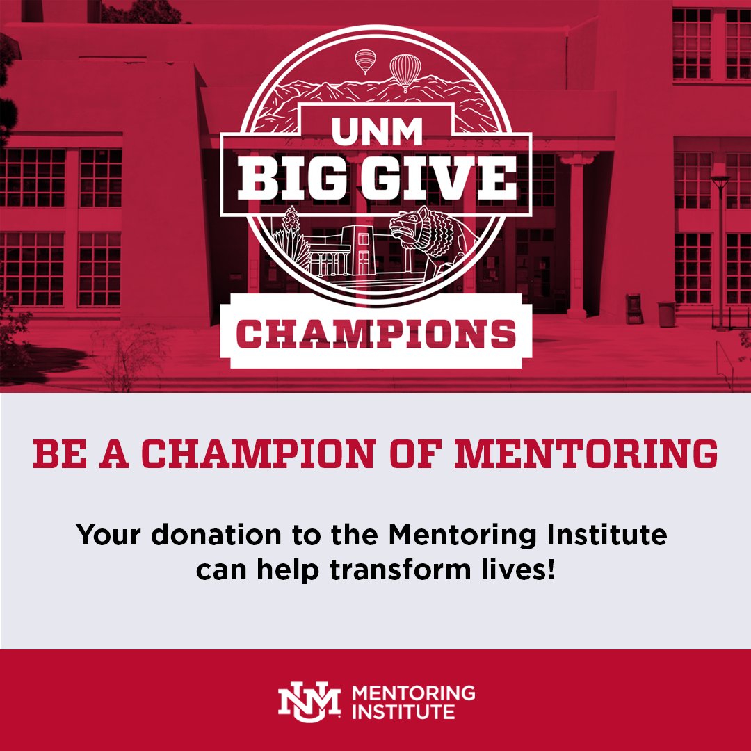 In seven short days, The University of New Mexico kicks off its first ever campus-wide celebration of giving. UNM Big Give( unmbiggive.unmfund.org/s/1959/22/home… ) begins its 1889 minutes of giving at 8:00am, February 28. 
#UNMBigGive #LobosGiveDay #UNM #GoLobos #unmmentoringinstitute #mentor