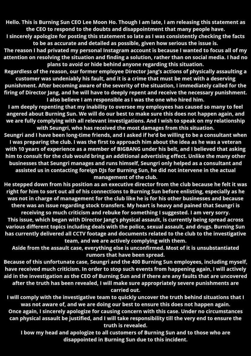 HannaSu16's tweet photo. Lee Moon-Ho apology letter to Seungri... But people keep calling Seungri the owner of that club, until now...       👁️    👁️.  @ForvictoRi 
                      👃
                      👄 https://t.co/WfaStfXPOy