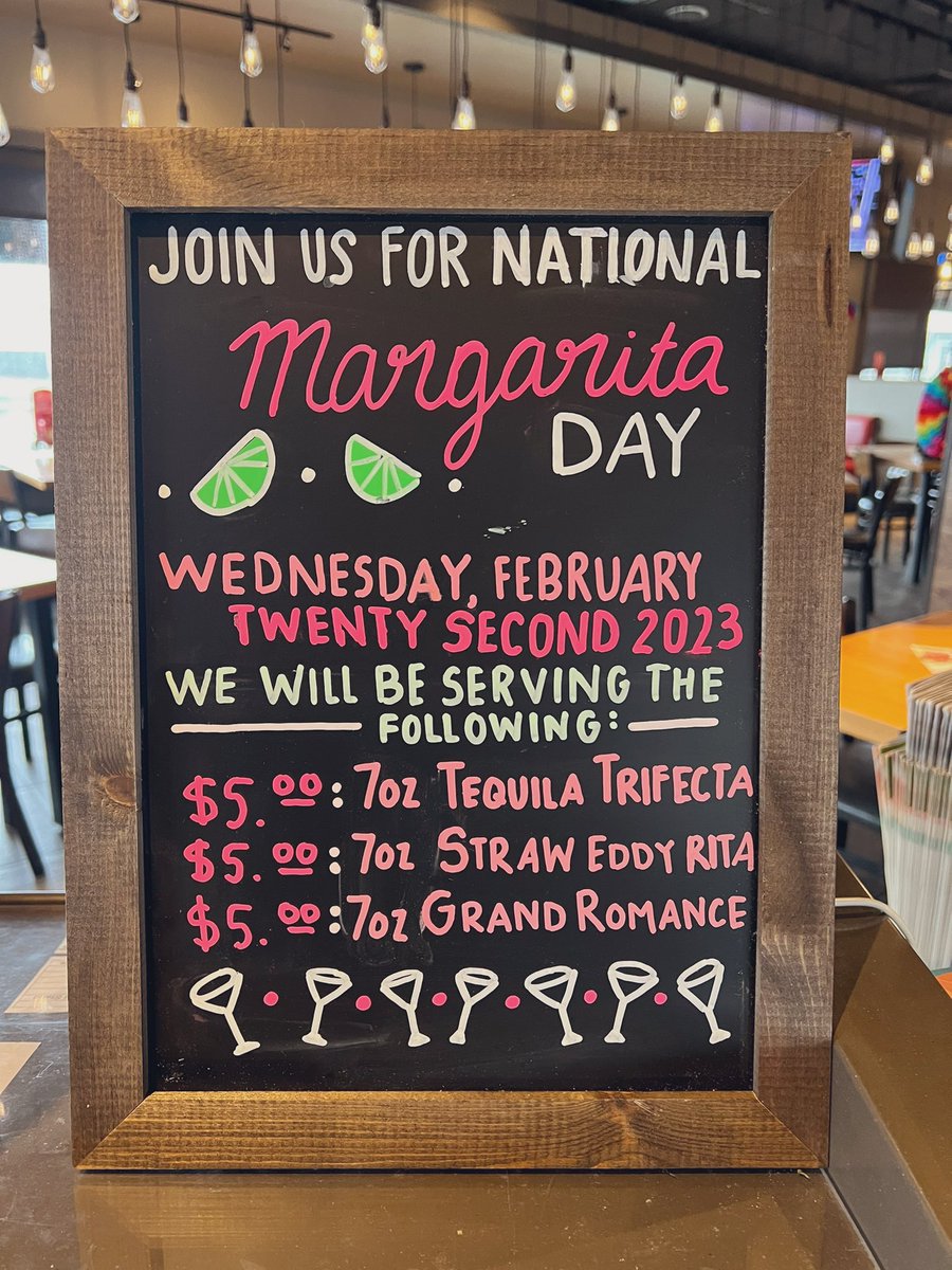 taylorr_bowman's tweet photo. HAPPY NATIONAL MARGARITA DAY 🌶🎉🌶🎉 Celebrate national margarita day the right way with #chilisdekalb #chilis #5dollarmargs @KevinShupe11 @Codymarie1989 @libbyvanderkolk @GumpMike @Chilis https://t.co/xTYvQPrEAI