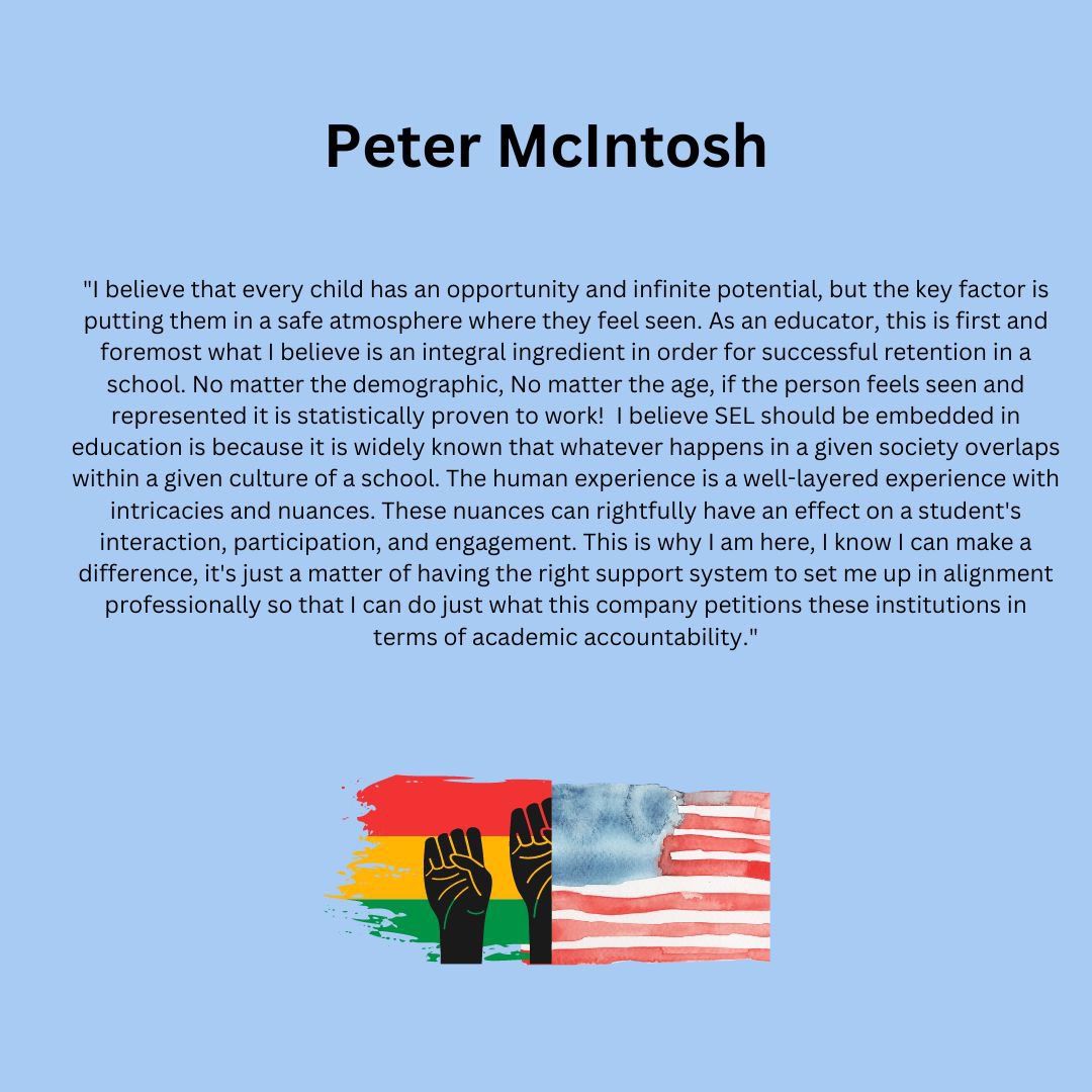 FLI_Educator's tweet photo. Today we highlight a Winter 2023 fellow, Peter McIntosh, as we celebrate Black History Month with our series ""Their Story."" Peter is of Black or  African American descent and has been in education for over ten years upon entering our program. https://t.co/GM251dzqSZ
